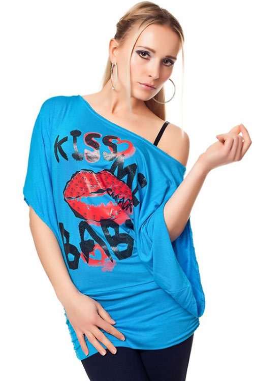 Modré tričko s potiskem Kiss Me Baby