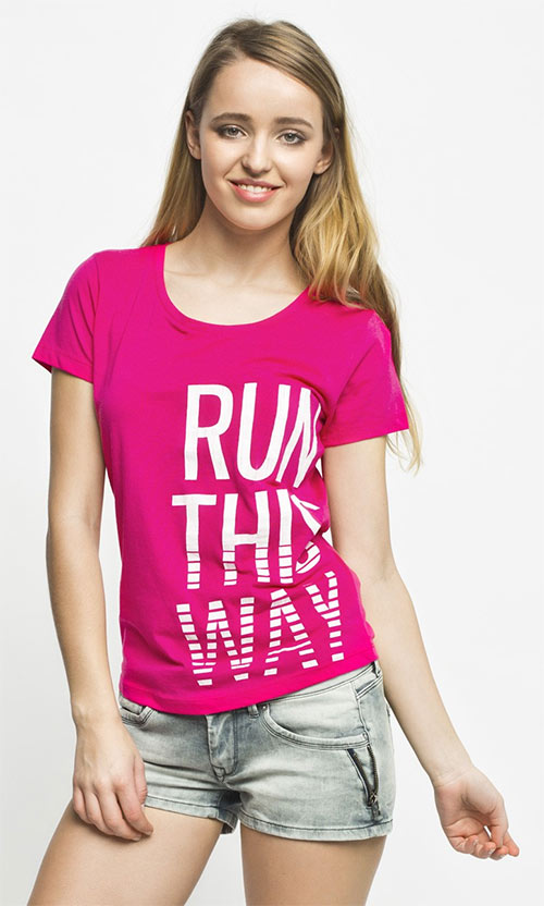 Růžové tričko s potiskem Run this way