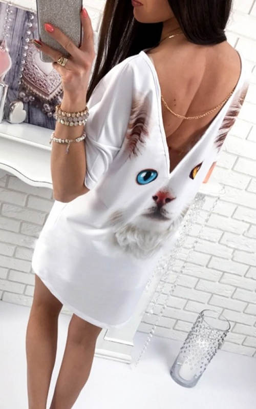 Tričkové mini šaty s motivem kočičky