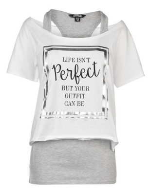 Bílo-šedé dámské tričko 2v1 s nápisem