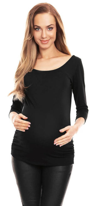Jednobarevné černé těhotenské tričko s dlouhými rukávy PeeKaBoo