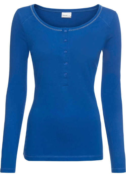 Modré bavlněné dámské tričko s dlouhým rukávem