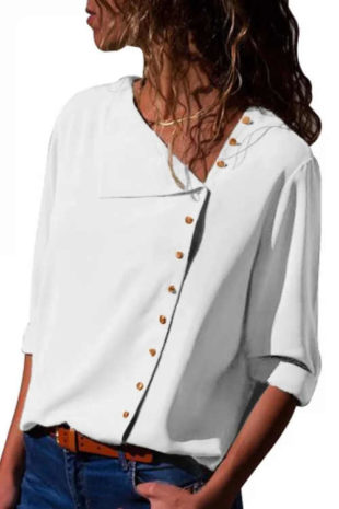 Bílá dámská košile s asymetrickými knoflíky