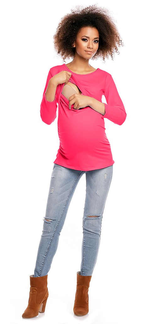 Fuchsiový těhotenský top v praktickém střihu