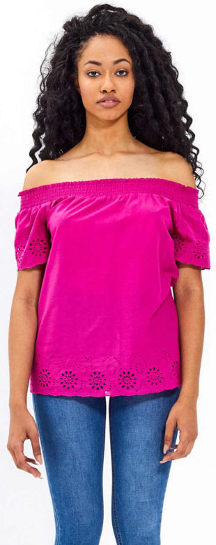 Fialové dámské tričko s děrovanou výšivkou