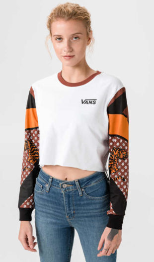 Bavlněné triko Vans s dlouhým rukávem v krátké délce