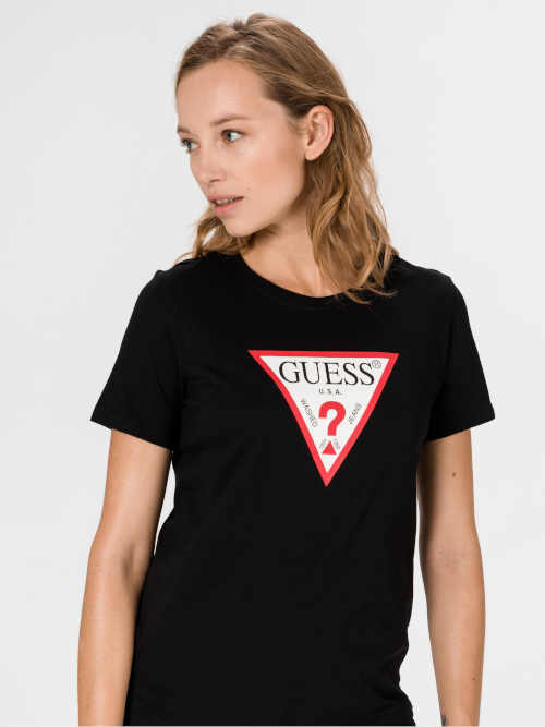 Černé dámské bavlněné tričko s potiskem od Guess