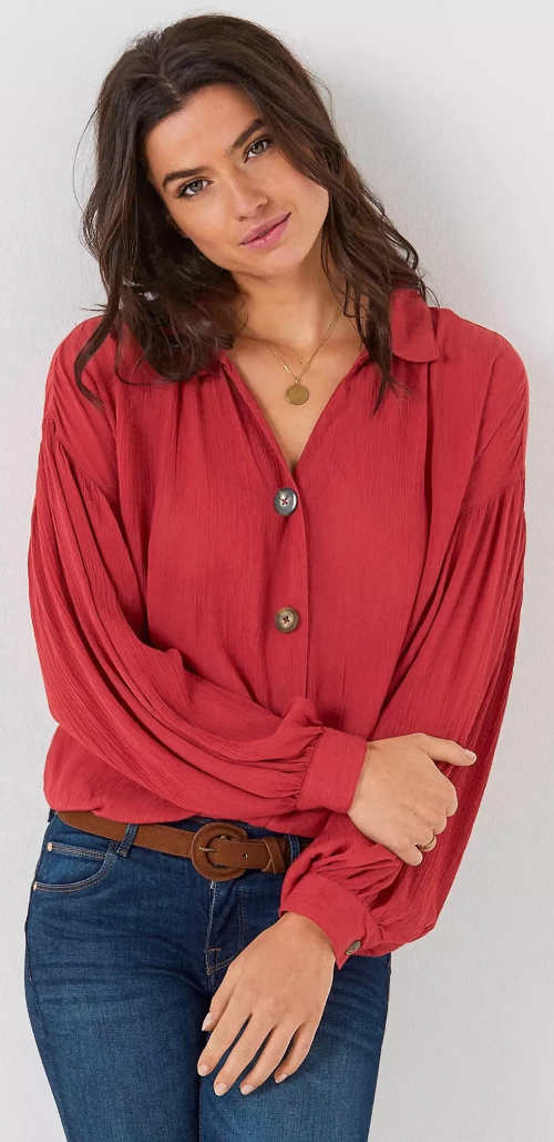 Jednobarevná dámská košilová halenka s širokými rukávy