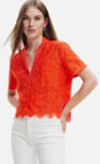 Oranžová dámská košilová halenka Desigual s perforováním